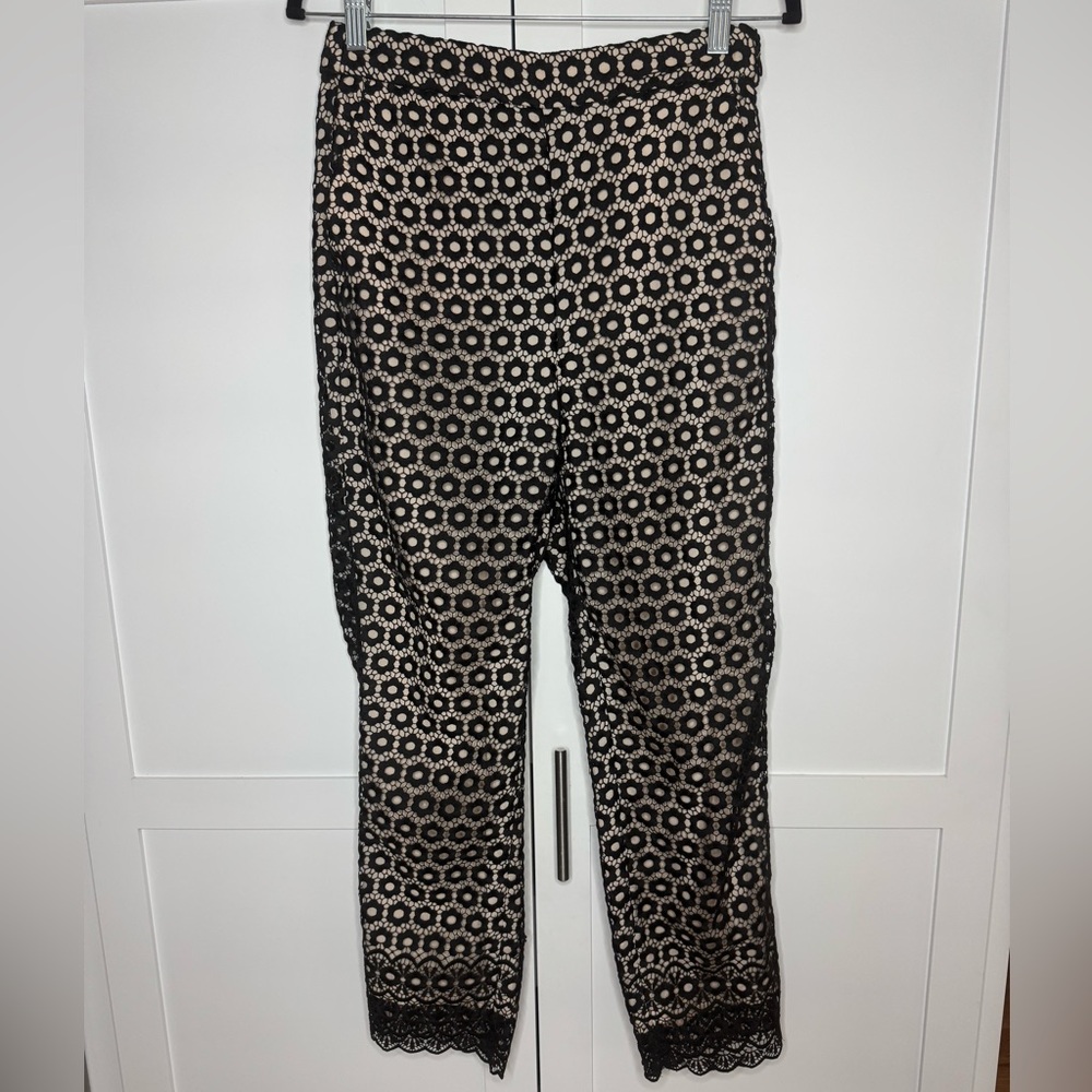 Banana Republic Black and Cream Floral Lace Pants 8